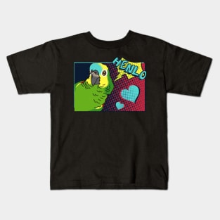 Henlo Blue Fonted Amazon Parrot Comic Kids T-Shirt